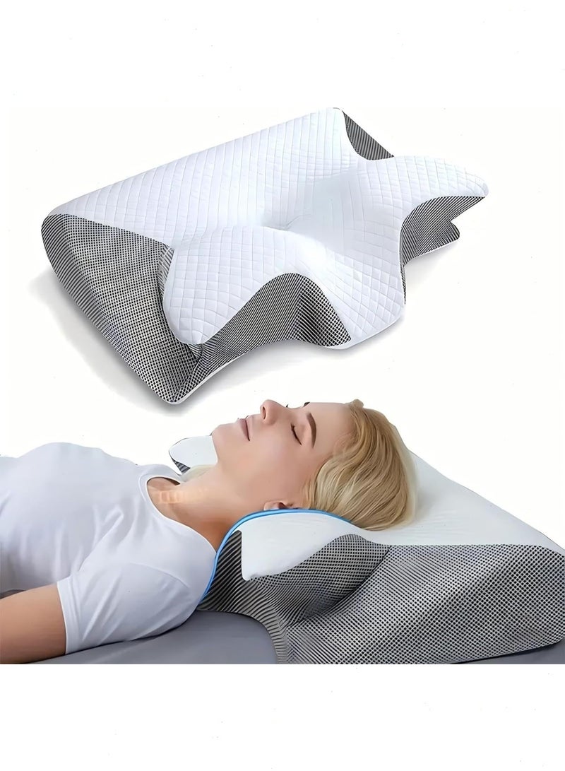 Yoawllty Memory Foam Pillow, 2 in 1 Cervical Pillow for Sleeping, Ergonomic Contour Orthopedic Pillow for Neck Pain,Ergonomic Pillows for Side Back Stomach Sleepers (Grey) - Image 1
